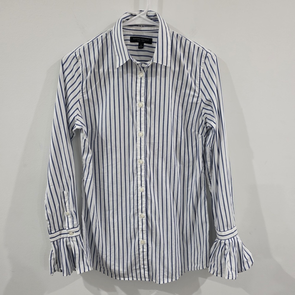 Banana Republic Womens Riley Shirt Size 4 Button Up Striped Flare‎ Sleeve